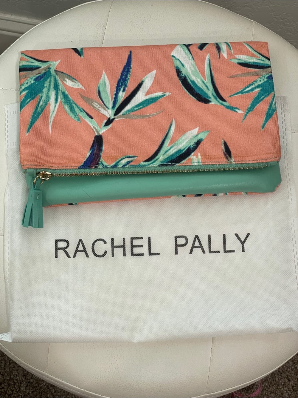 Rachel Pally Coral Tropical Fold-Over Clutch with Mint Accents